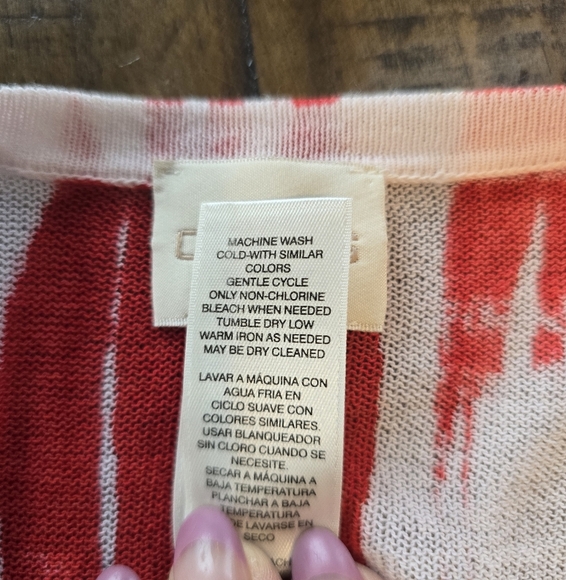 Chico's Red Orange Tie Dye 3/4 Sleeve Open Front Cardigan Sweater SP - Picture 7 of 7